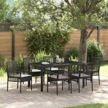 vidaXL Kert étkező szett 7 pcs Fekete Poli rattan