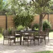 vidaXL Kert étkező szett 7 pcs Barna Poli rattan