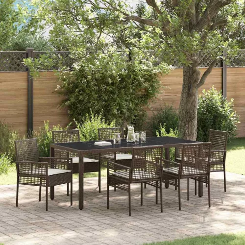 vidaXL Kert étkező szett 7 pcs Barna Poli rattan