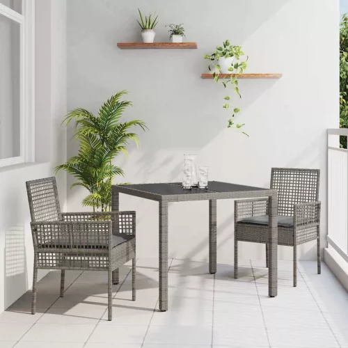 vidaXL Kert étkező szett 3 pcs Szürke Poli rattan