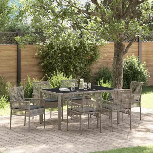 vidaXL Kert étkező szett 7 pcs Szürke Poli rattan
