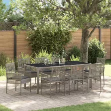 vidaXL Kert étkező szett 9 pcs Szürke Poli rattan