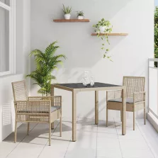 vidaXL Kert étkező szett 3 pcs Bézs Poli rattan