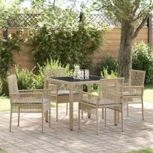 vidaXL Kert étkező szett 5 pcs Bézs Poli rattan