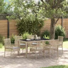 vidaXL Kert étkező szett 7 pcs Bézs Poli rattan