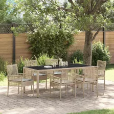 vidaXL Kert étkező szett 7 pcs Bézs Poli rattan