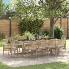 vidaXL Kert étkező szett 11 pcs Bézs polirattan