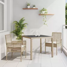 vidaXL Kert étkező szett 3 pcs Bézs Poli rattan