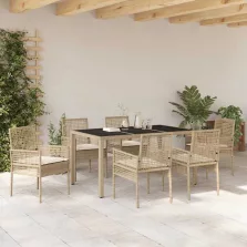 vidaXL Kert étkező szett 7 pcs Bézs Poli rattan