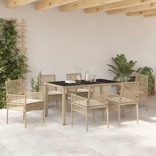 vidaXL Kert étkező szett 7 pcs Bézs Poli rattan
