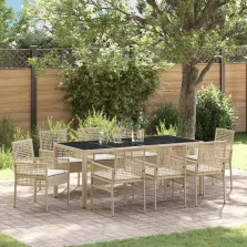 vidaXL Kert étkező szett 9 pcs Bézs PE rattan