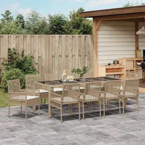 vidaXL Kert étkező szett 11 pcs Bézs Poli rattan