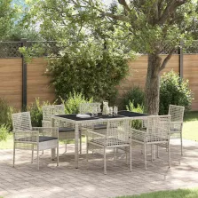 vidaXL Kert étkező szett 7 pcs Világosszürke Poli rattan