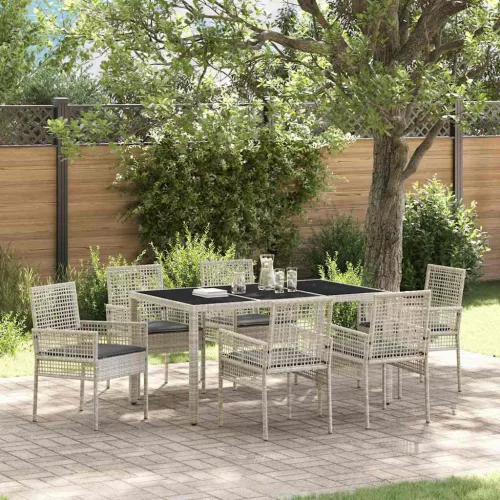 vidaXL Kert étkező szett 7 pcs Világosszürke Poli rattan