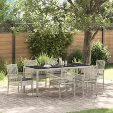 vidaXL Kert étkező szett 7 pcs Világosszürke Poli rattan