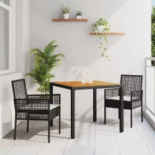 vidaXL Kert étkező szett 3 pcs Fekete Poli rattan
