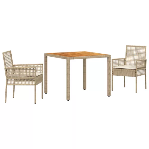 vidaXL 3 darabos Kerti Étkezőszett párnákkal Bézs Poli Rattan