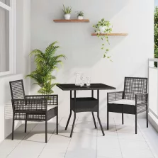 vidaXL Kert étkező szett 3 pcs Fekete Poli rattan