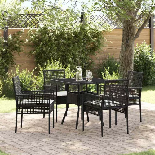 vidaXL Kert étkező szett 5 pcs Fekete Poli rattan