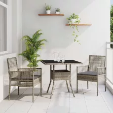 vidaXL Kert étkező szett 3 pcs Szürke Poli rattan