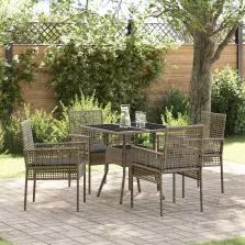 vidaXL Kert étkező szett 5 pcs Szürke Poli rattan