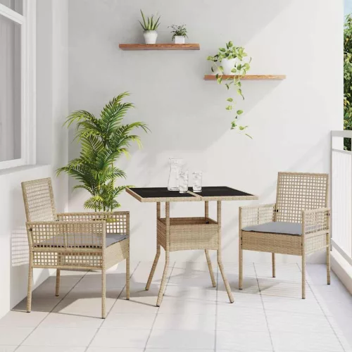 vidaXL Kert étkező szett 3 pcs Bézs Poli rattan