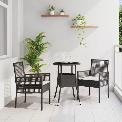 vidaXL Kert étkező szett 3 pcs Fekete Poli rattan