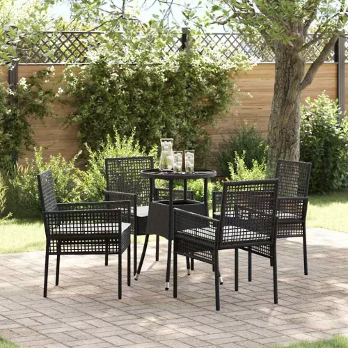 vidaXL Kert étkező szett 5 pcs Fekete Poli rattan