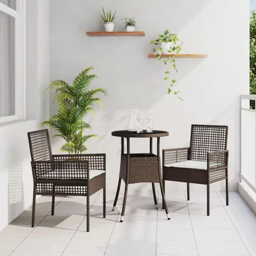 vidaXL Kert étkező szett 3 pcs Barna Poli rattan