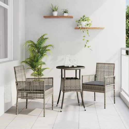 vidaXL Kert étkező szett 3 pcs Szürke Poli rattan