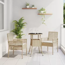 vidaXL Kert étkező szett 3 pcs Bézs Poli rattan