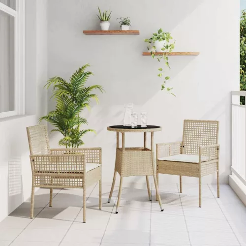 vidaXL Kert étkező szett 3 pcs Bézs Poli rattan