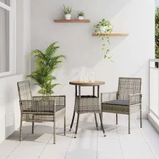 vidaXL Kert étkező szett 3 pcs Szürke Poli rattan