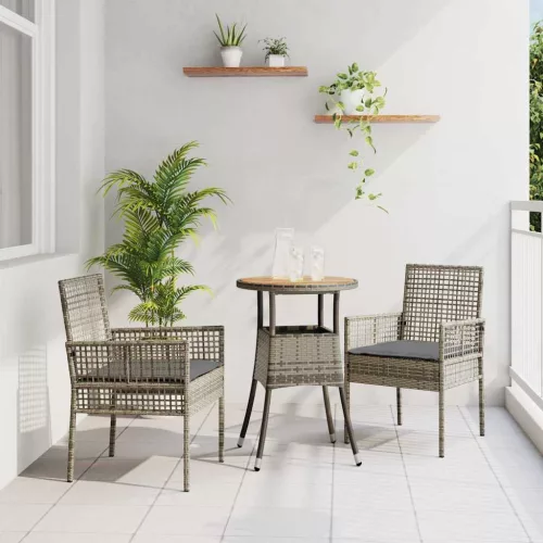 vidaXL Kert étkező szett 3 pcs Szürke Poli rattan