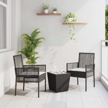 vidaXL Kert Bistro Készlet 3 pcs Fekete Poli rattan