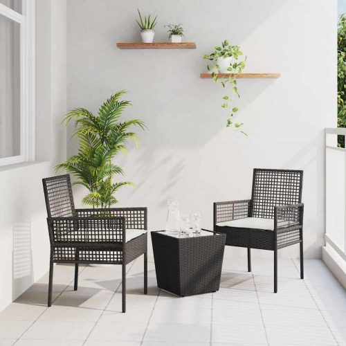 vidaXL Kert Bistro Készlet 3 pcs Fekete Poli rattan