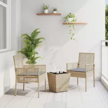 vidaXL Kert Bistro Készlet 3 pcs Bézs Poli rattan