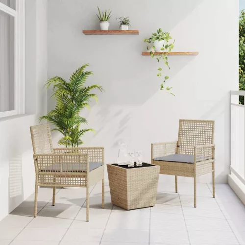 vidaXL Kert Bistro Készlet 3 pcs Bézs Poli rattan