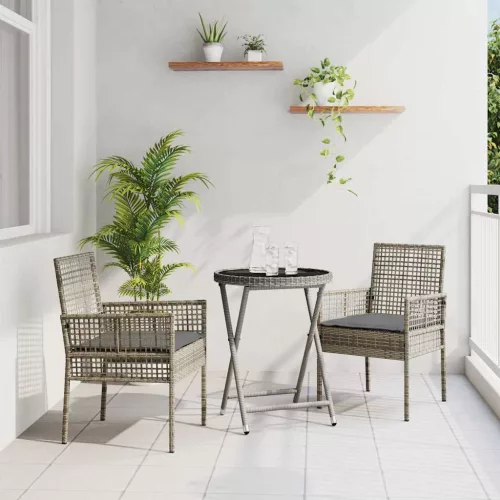 vidaXL Kert Bistro Készlet 3 pcs Szürke Poli rattan