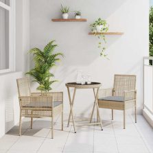 vidaXL Kert Bistro Készlet 3 pcs Bézs Poli rattan