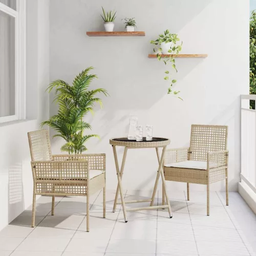 vidaXL Kert Bistro Készlet 3 pcs Bézs Poli rattan