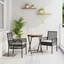 vidaXL Kert Bistro Készlet 3 pcs Fekete Poli rattan