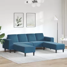 Kanapé Szett 3 pcs Kék Bársony