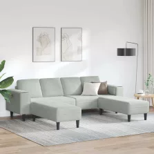 Kanapé Szett 3 pcs Világosszürke Bársony