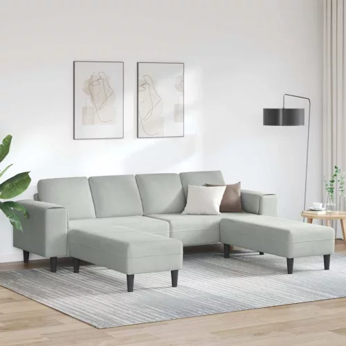 Kanapé Szett 3 pcs Világosszürke Bársony