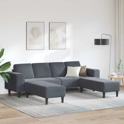 Kanapé Szett 3 pcs Sötétszürke Bársony