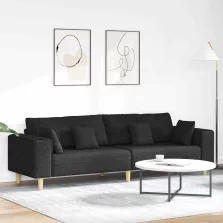 Szövet kanapé párnával Fekete 208 cm szövet