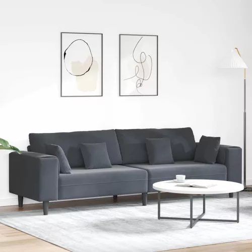 vidaXL Bársony Kanapé párnával Sötétszürke 208 cm Bársony