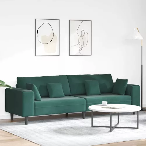 vidaXL Bársony Kanapé párnával Sötétzöld 208 cm Bársony