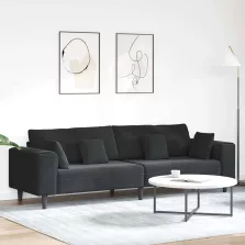 vidaXL Bársony Kanapé párnával Fekete 208 cm Bársony